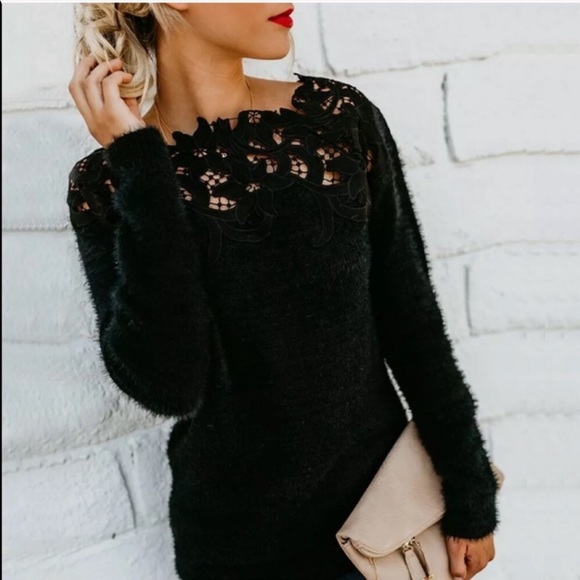 Tops - Fuzzy lace sweater